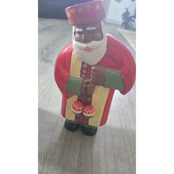 3 Vintage Painted Folk Art Christmas African / Brown Santa Figures Decor 10" - Picture 16 of 16